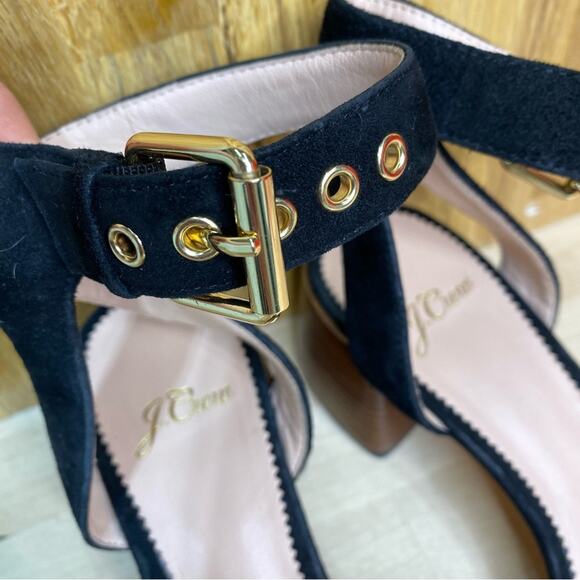 J Crew Penny Buckled Ankle Strap Sandals in Black Suede - Picture 3 of 11